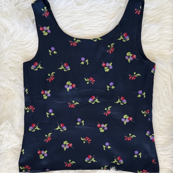 Valerie Stevens Tops - Valerie Stevens 100% Silk Navy Fruit-Print Sleeveless Tank Size PS